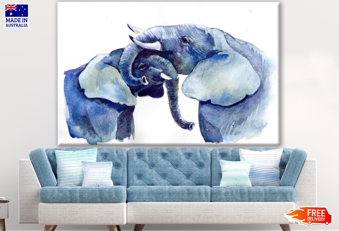 Two Elephants Portrait Painting Print 100% Australian Made