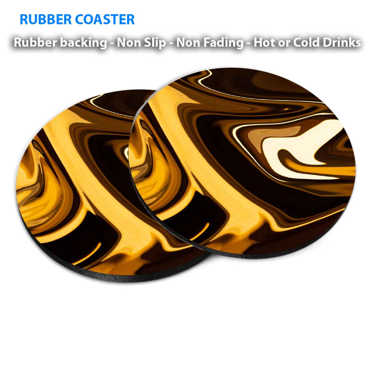 Yellow Brown Fluid Abstract Design Coasters Wood & Rubber - Set of 6 Coasters