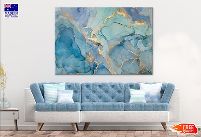 Blue Green & Gold Fluid Abstract Design Print 100% Australian Made
