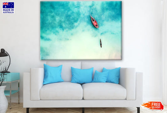 Boat & Ship in Beautiful Ocean near an Island Photograph Print 100% Australian Made