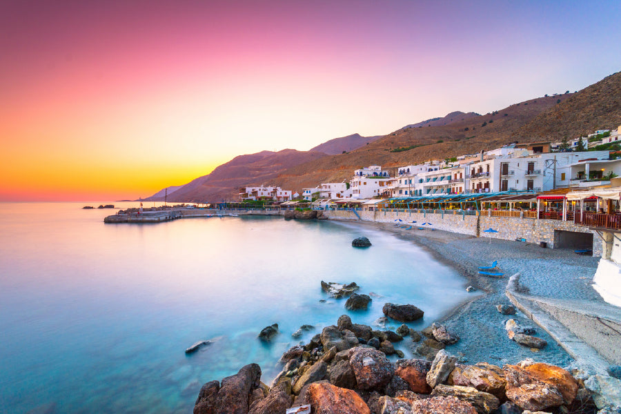 Hora Sfakion Town Sea Sunset View Photograph Print 100% Australian Made