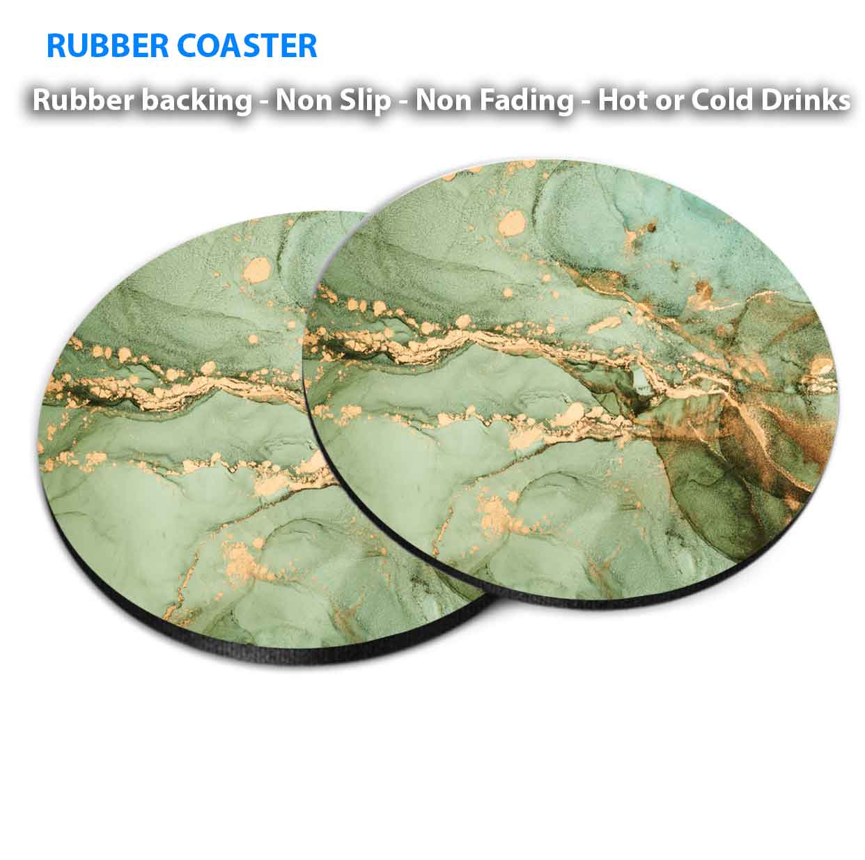 Green & Gold Splash Abstract Painting Coasters Wood & Rubber - Set of 6 Coasters