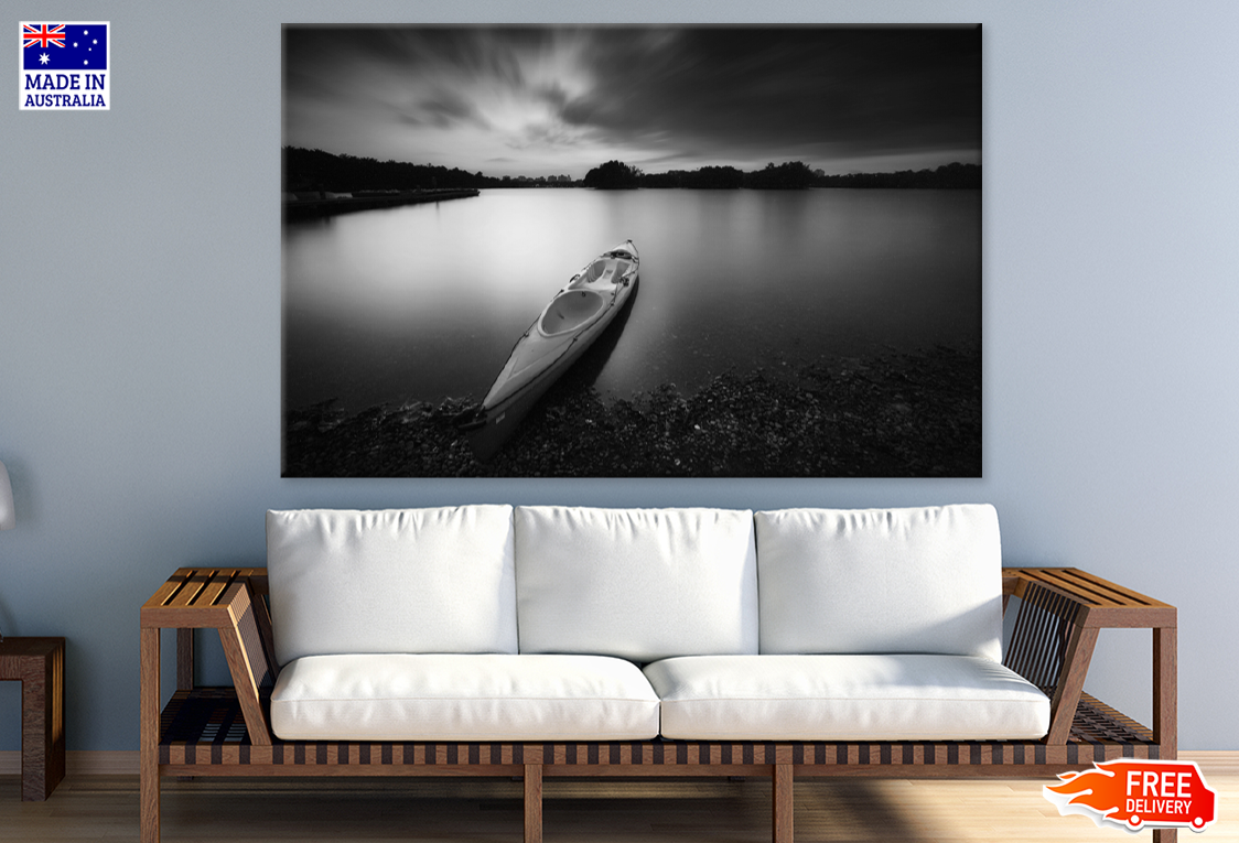 Boat on Lake & Sky View B&W Photograph Print 100% Australian Made