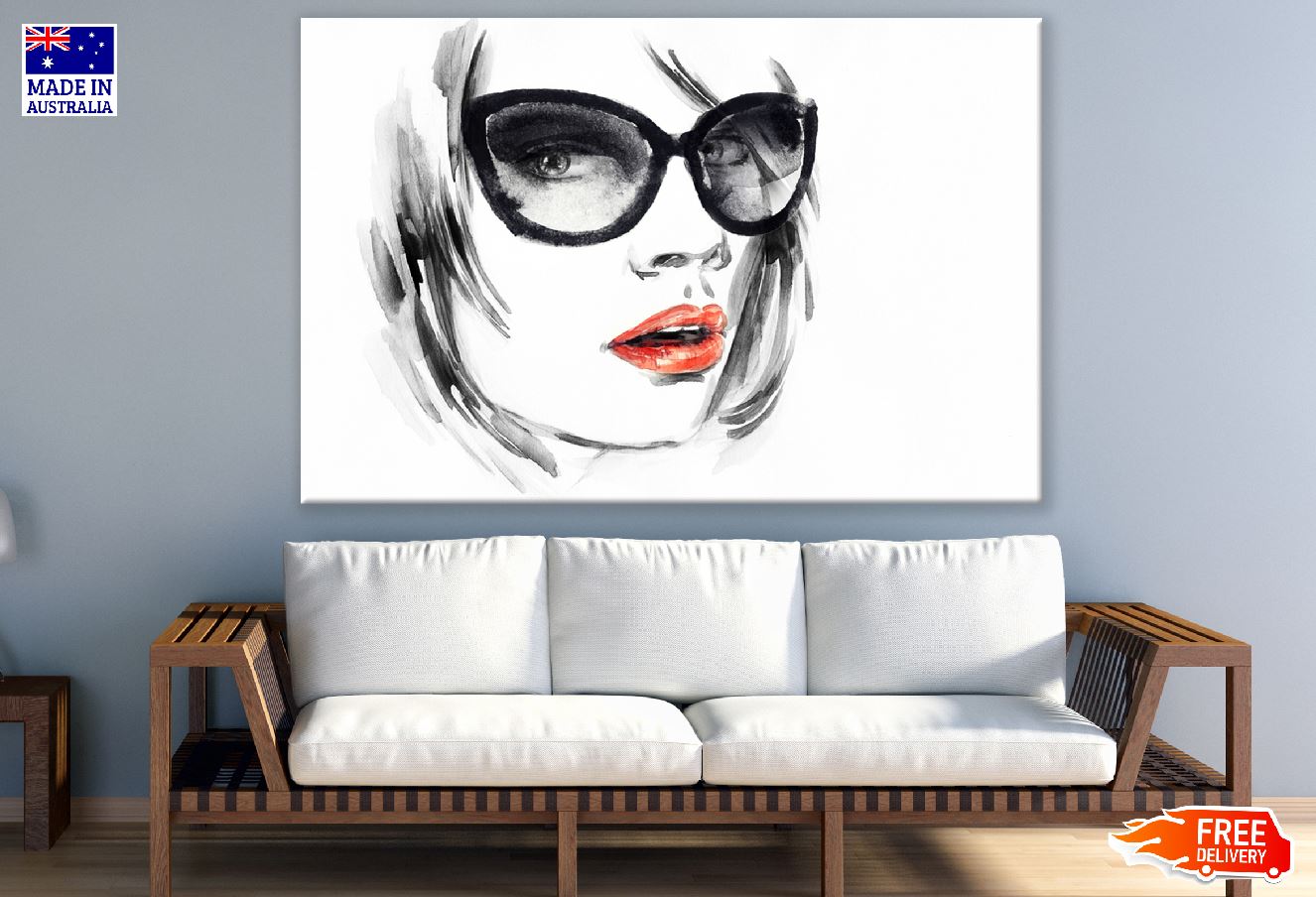 Woman Closeup Face with Sunglasses Watercolor Painting Print 100% Australian Made