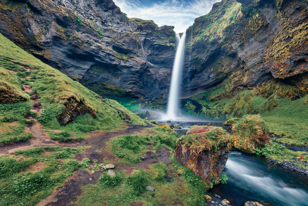 Wallpaper Murals Peel and Stick Removable Kvernufoss Waterfall Nature Scenery High Quality