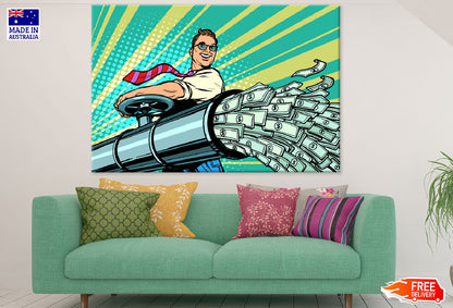 Man Opening Money Tap Illustration Print 100% Australian Made
