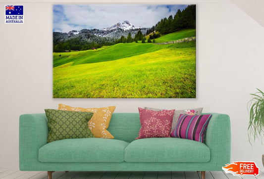 Grass Field Surrounded by Forest Photograph Print 100% Australian Made