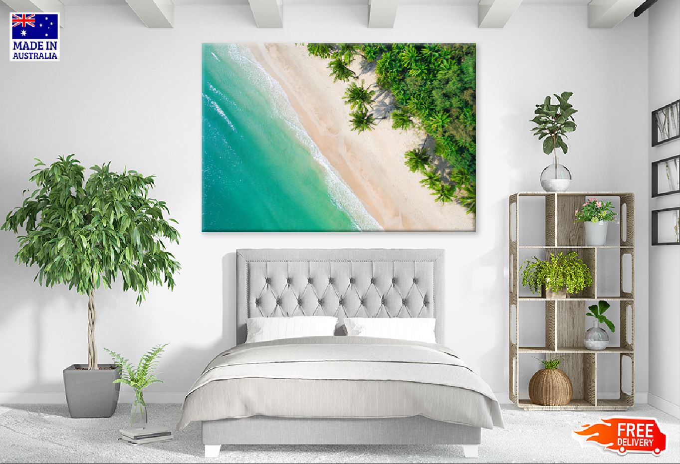 Blue Sea with Palm Trees Aerial View Photograph Print 100% Australian Made