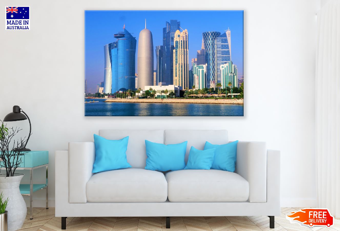 Skyscrapers in Dubai Marina, UAE Aerial View Print 100% Australian Made