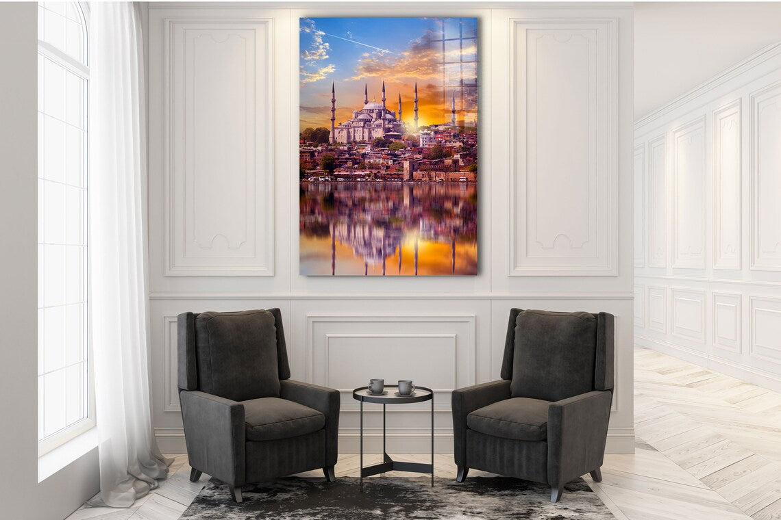 Istanbul Mosque Sunset Print Tempered Glass Wall Art 100% Made in Australia Ready to Hang