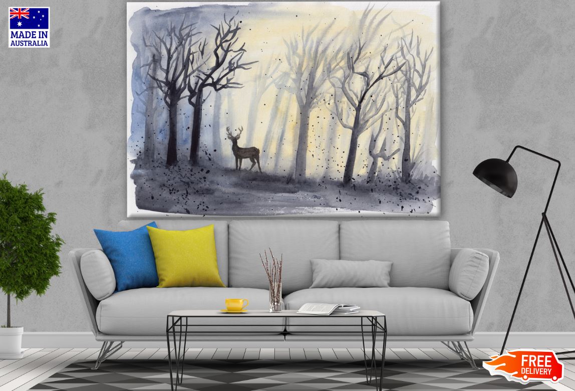 Deer & Forest Watercolor Painting Print 100% Australian Made