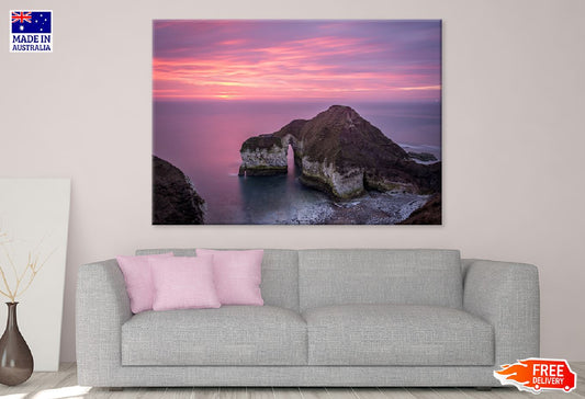 Flamborough Coast Sea Pink Sky View Photograph Print 100% Australian Made