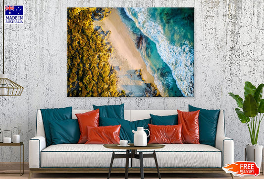 Blue Beach & Rocks Aerial View Photograph Print 100% Australian Made