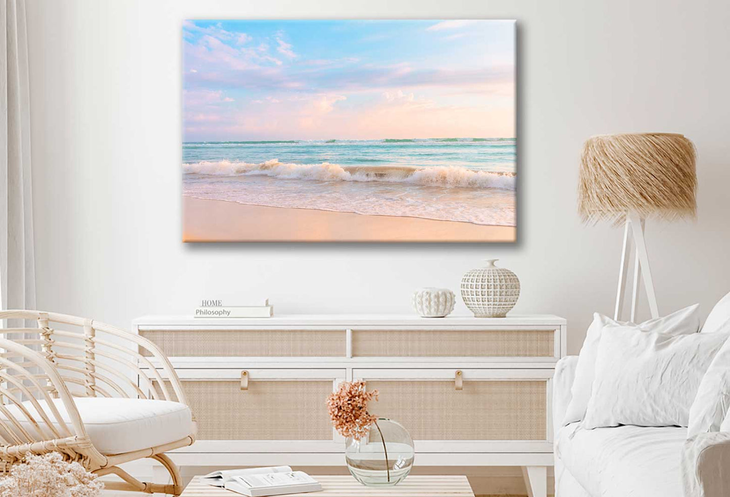 Bella Home Soft Ocean Wave With Pink Sky Print Canvas Ready to hang