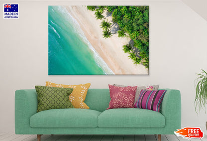 Blue Sea with Palm Trees Aerial View Photograph Print 100% Australian Made