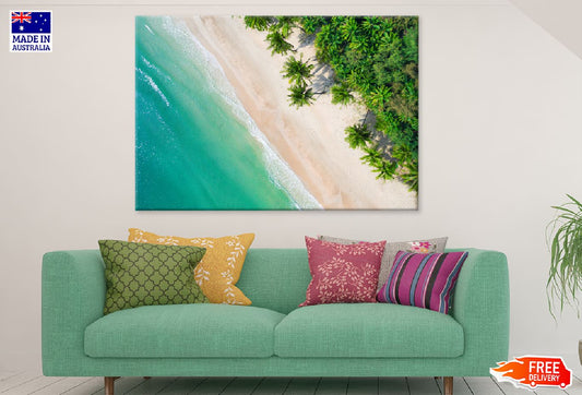 Blue Sea with Palm Trees Aerial View Photograph Print 100% Australian Made