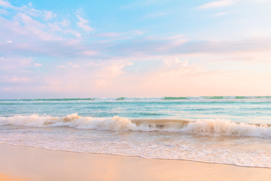 Bella Home Soft Ocean Wave With Pink Sky Print Canvas Ready to hang