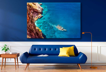 Bella Home Ship in Turquoise Sea Aerial View Print Canvas Ready to hang