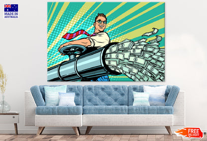 Man Opening Money Tap Illustration Print 100% Australian Made