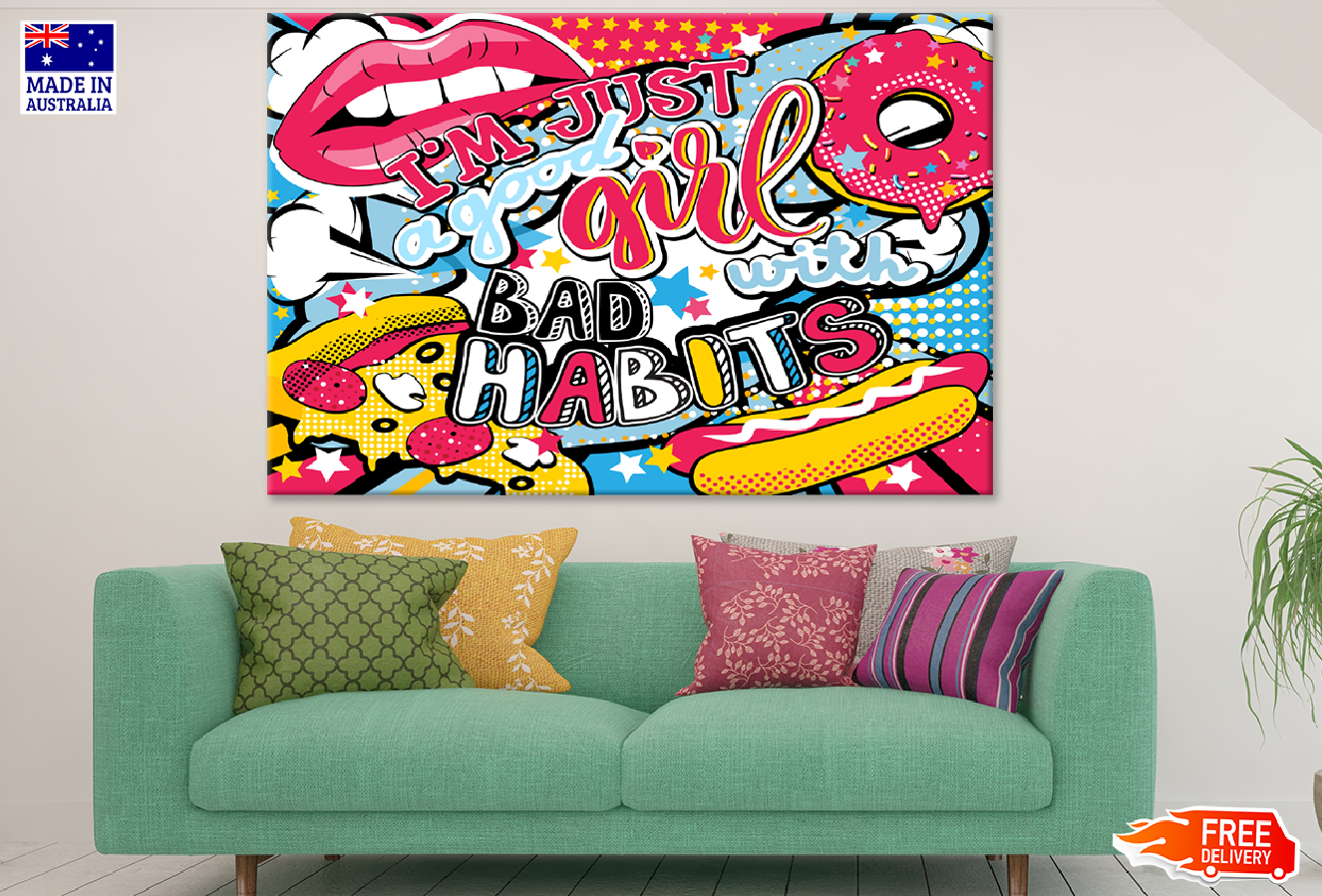 I'm Just a Good Girl with Bad Habits Colorful Quote Illustration Print 100% Australian Made