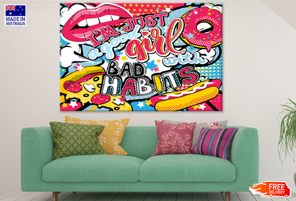 I'm Just a Good Girl with Bad Habits Colorful Quote Illustration Print 100% Australian Made