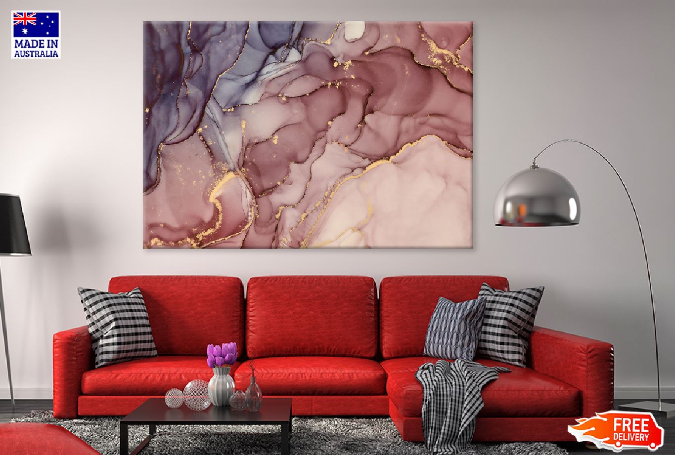 Pink Brown & Gold Abstract Design Print 100% Australian Made