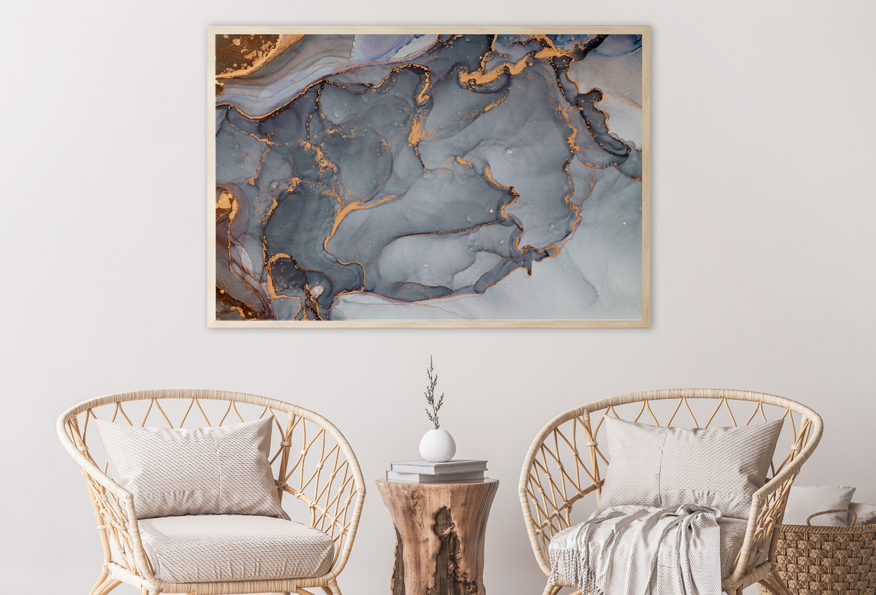 Blue & Gold Abstract Design Home Decor Premium Quality Poster Print Choose Your Sizes