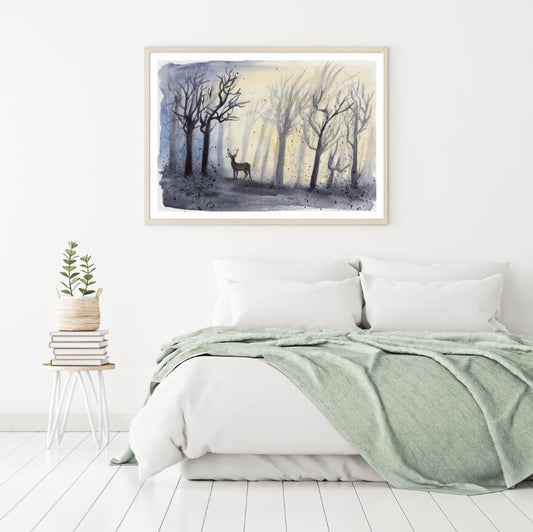 Deer in Forest Watercolor Paint Home Decor Premium Quality Poster Print Choose Your Sizes