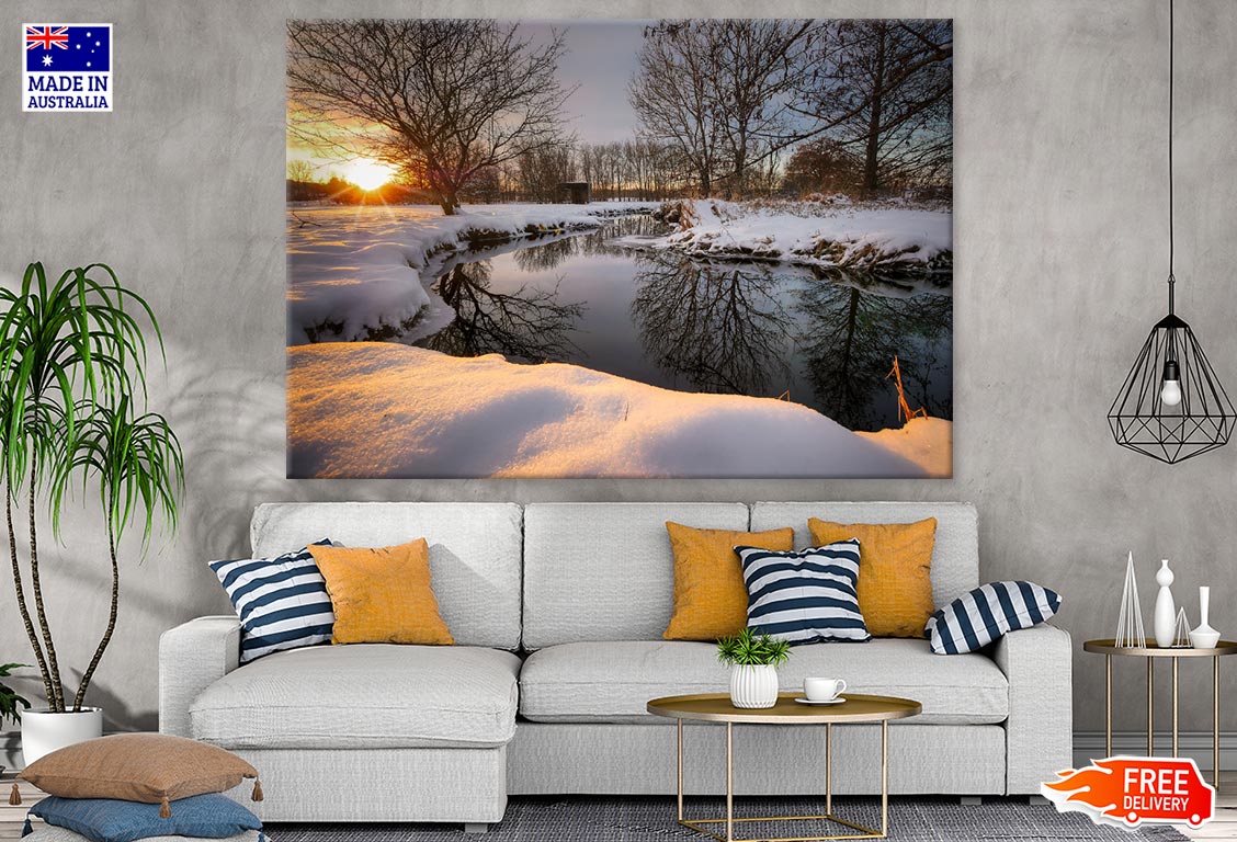 Canal & Trees with Snow Photograph Print 100% Australian Made