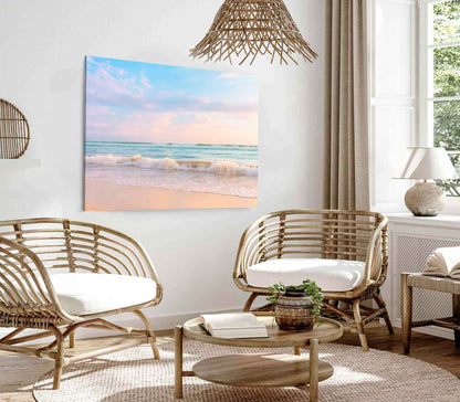 Bella Home Soft Ocean Wave With Pink Sky Print Canvas Ready to hang
