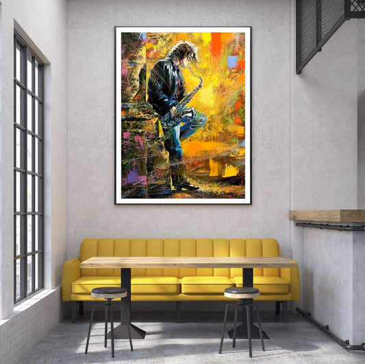 Colorful Saxophonist Oil Painting Home Decor Premium Quality Poster Print Choose Your Sizes