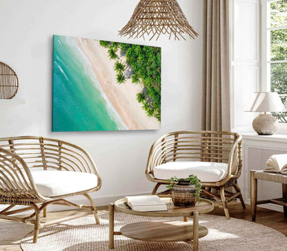 Bella Home Blue Sea with Palm Trees Aerial Print Canvas Ready to hang