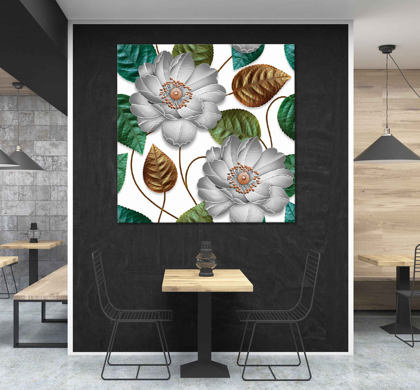 Square Canvas Silver Flower & Leaves 3D Design High Quality Print 100% Australian Made