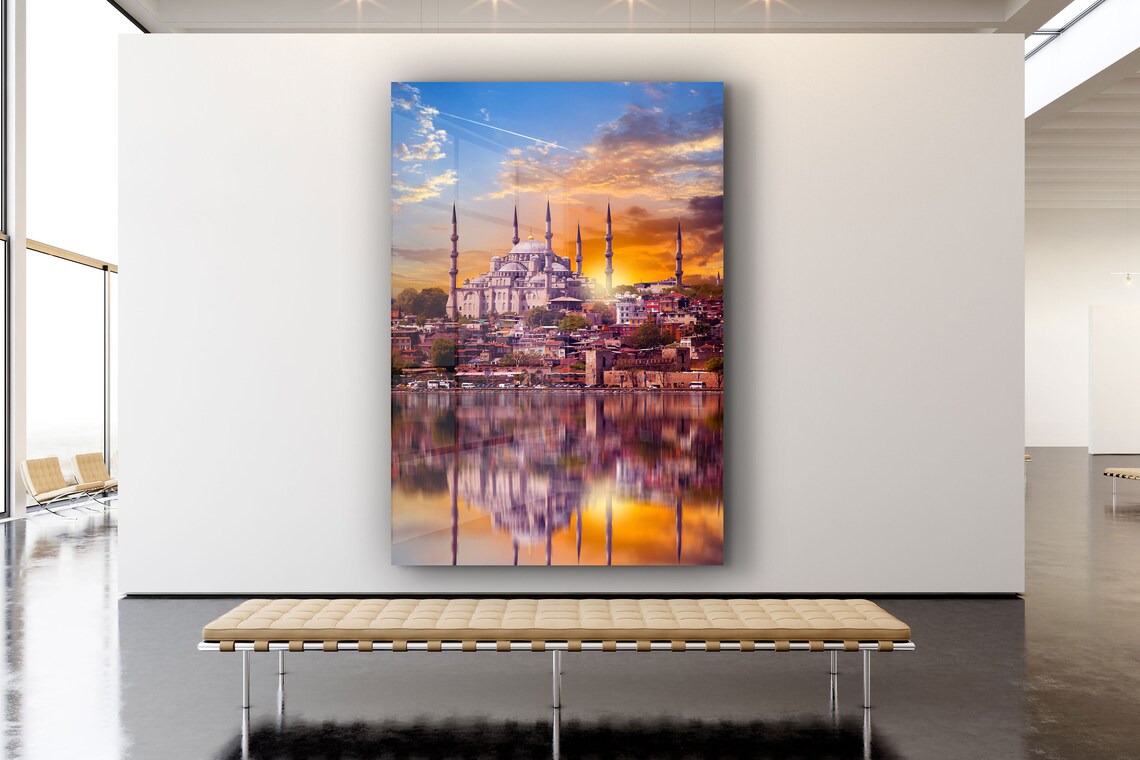 Istanbul Mosque Sunset Print Tempered Glass Wall Art 100% Made in Australia Ready to Hang