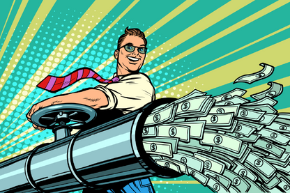 Man Opening Money Tap Illustration Print 100% Australian Made