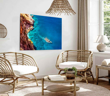 Bella Home Ship in Turquoise Sea Aerial View Print Canvas Ready to hang