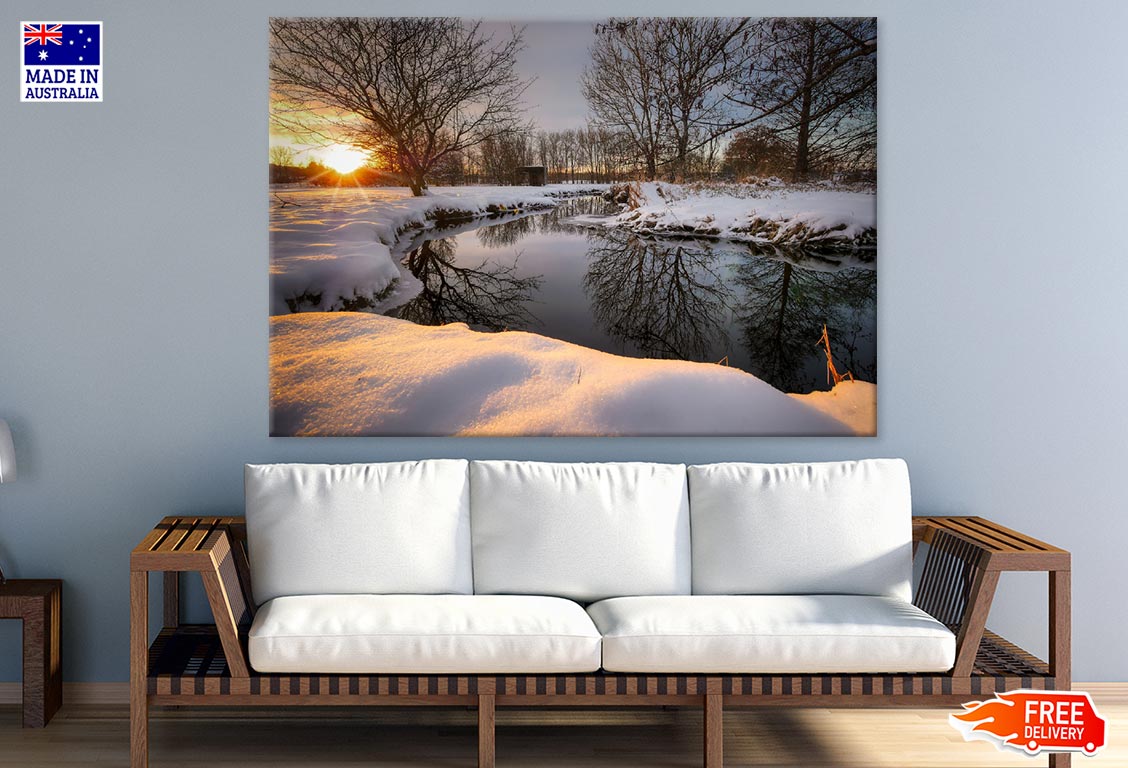 Canal & Trees with Snow Photograph Print 100% Australian Made