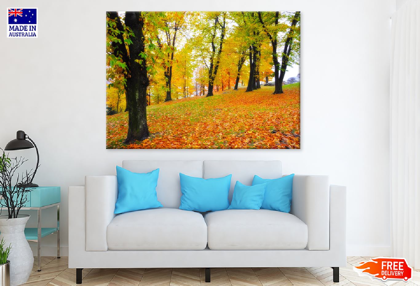 Yellow Red Autumn Trees Park View Photograph Print 100% Australian Made