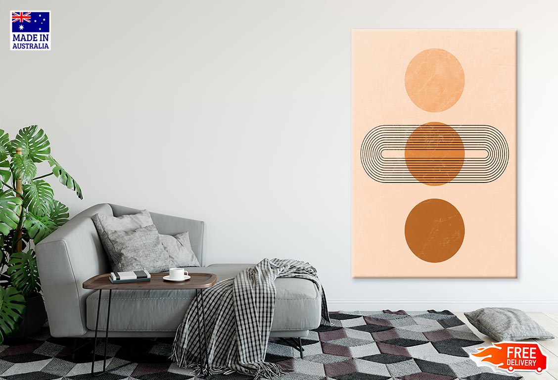 Orange and Brown Circles Black Line Art Print 100% Australian Made