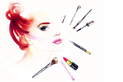 Makeup Cosmetics With Girl Face Watercolor Painting Print 100% Australian Made