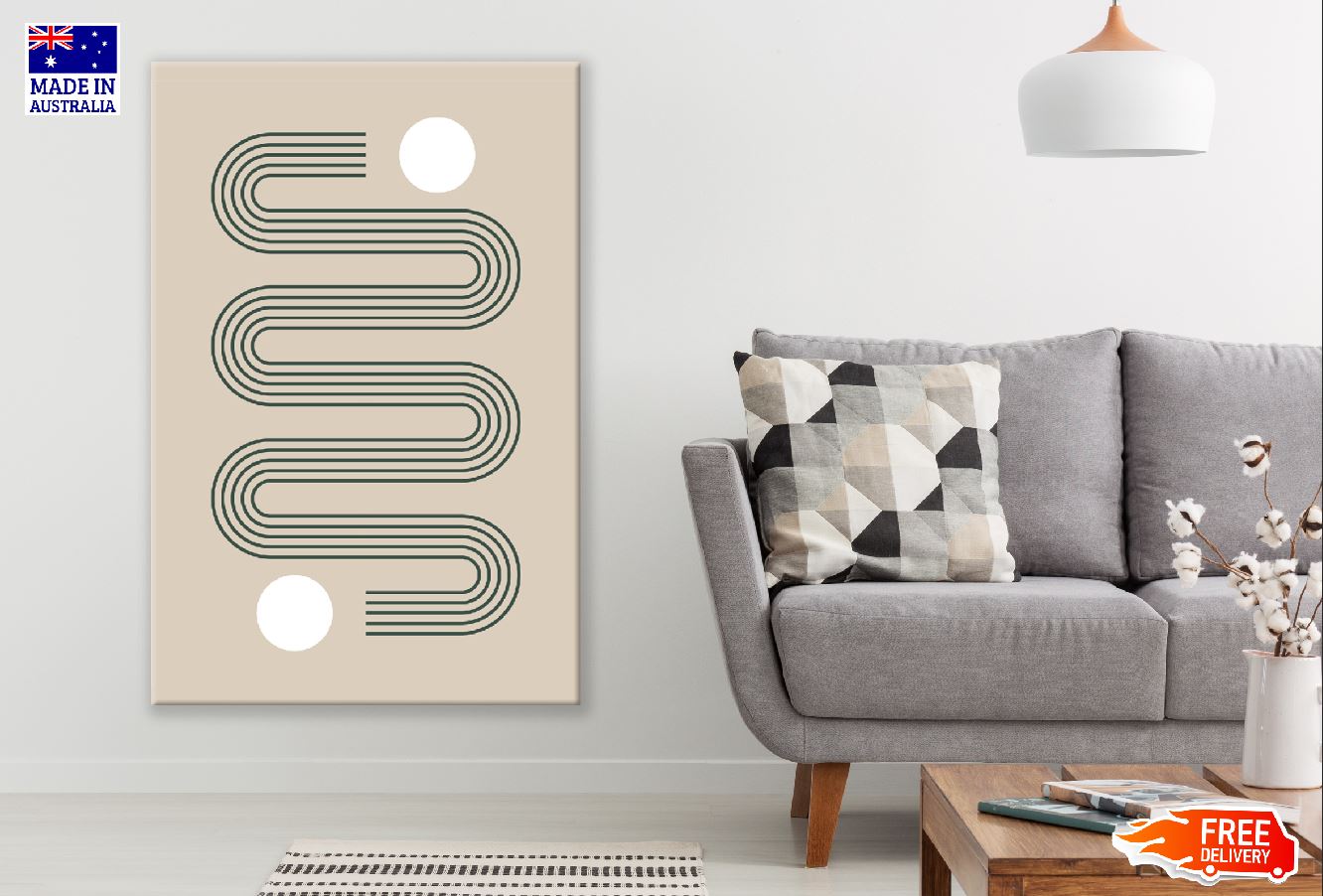 White Circles Line Art Abstract Design Print 100% Australian Made