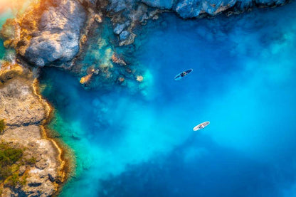 Bella Home Two Boats in Blue Sea Aerial View Print Canvas Ready to hang