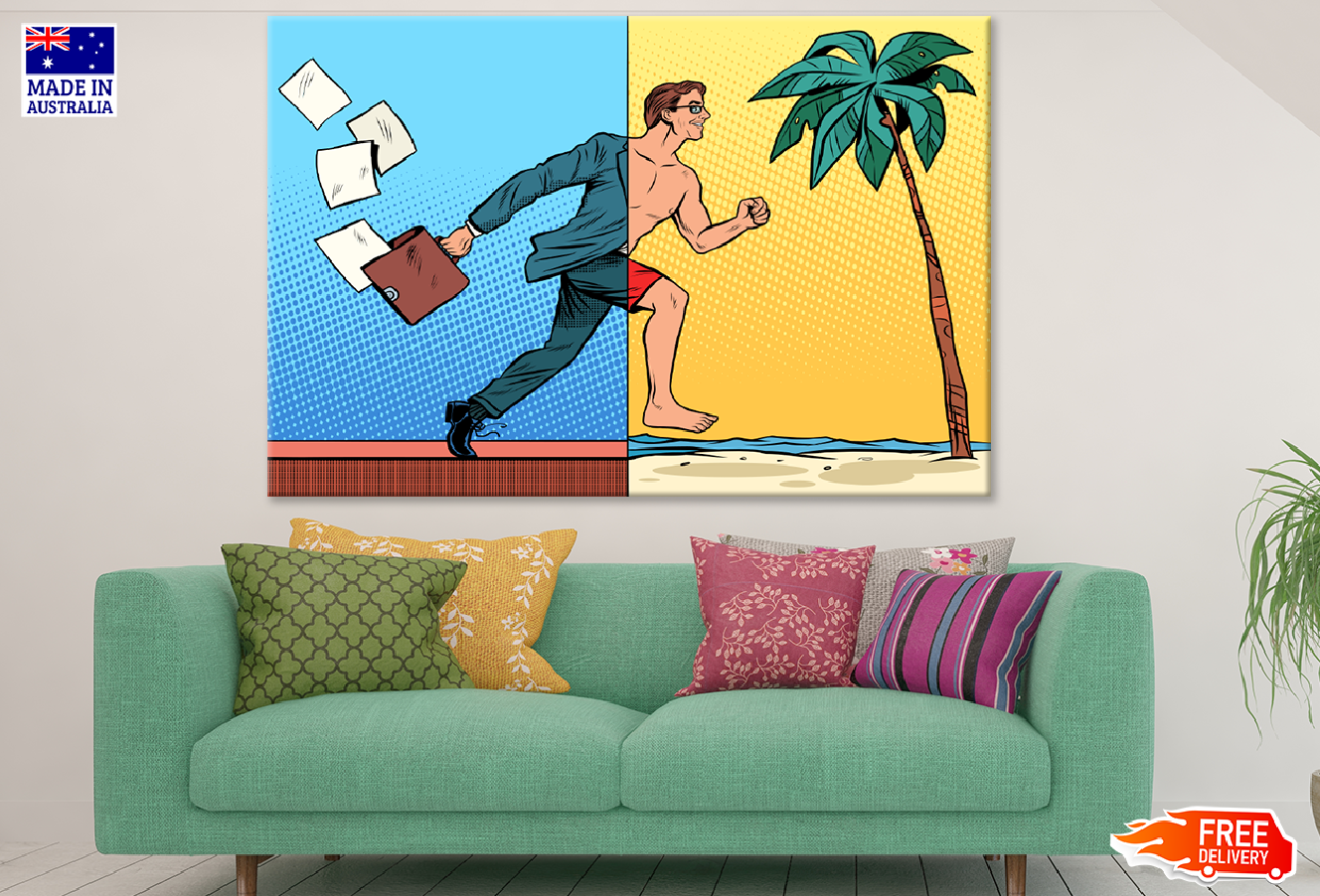 Man Running Work to Rest Illustration Print 100% Australian Made