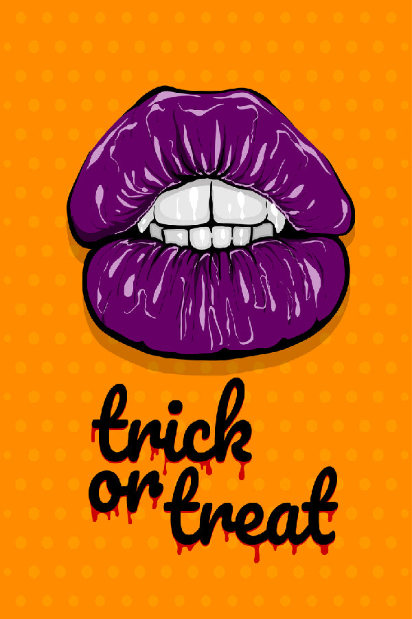 Purple Lips & Trick Or Treat Quote Illustration Print 100% Australian Made