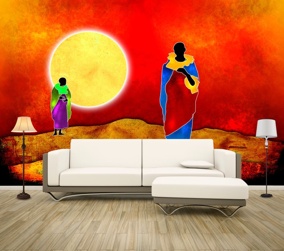 Wallpaper Murals Peel and Stick Removable Ladies & Sun Painting High Quality