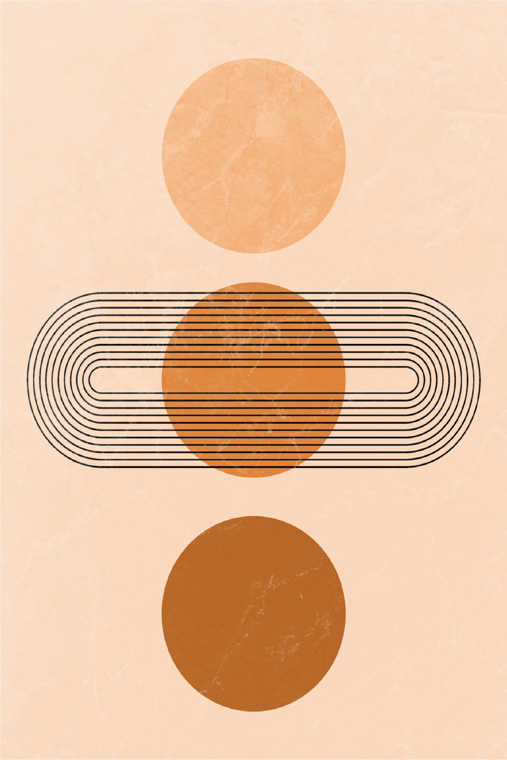 Orange and Brown Circles Black Line Art Print 100% Australian Made