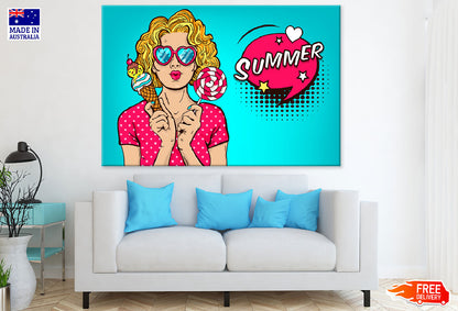 Girl With Ice Cream & Lollipop With Summer Quote Print 100% Australian Made