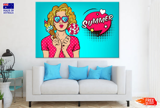 Girl With Ice Cream & Lollipop With Summer Quote Print 100% Australian Made