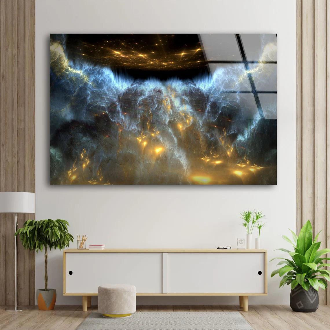 Blue Gold & Black Abstract Design Acrylic Glass Print Tempered Glass Wall Art 100% Made in Australia Ready to Hang