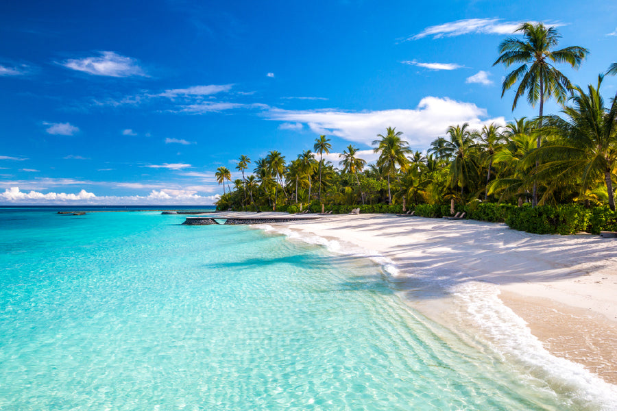 Typical Blue Beach View Photograph in Maldives Home Decor Premium Quality Poster Print Choose Your Sizes